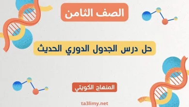 حل درس الجدول الدوري الحديث للصف الثامن الكويت